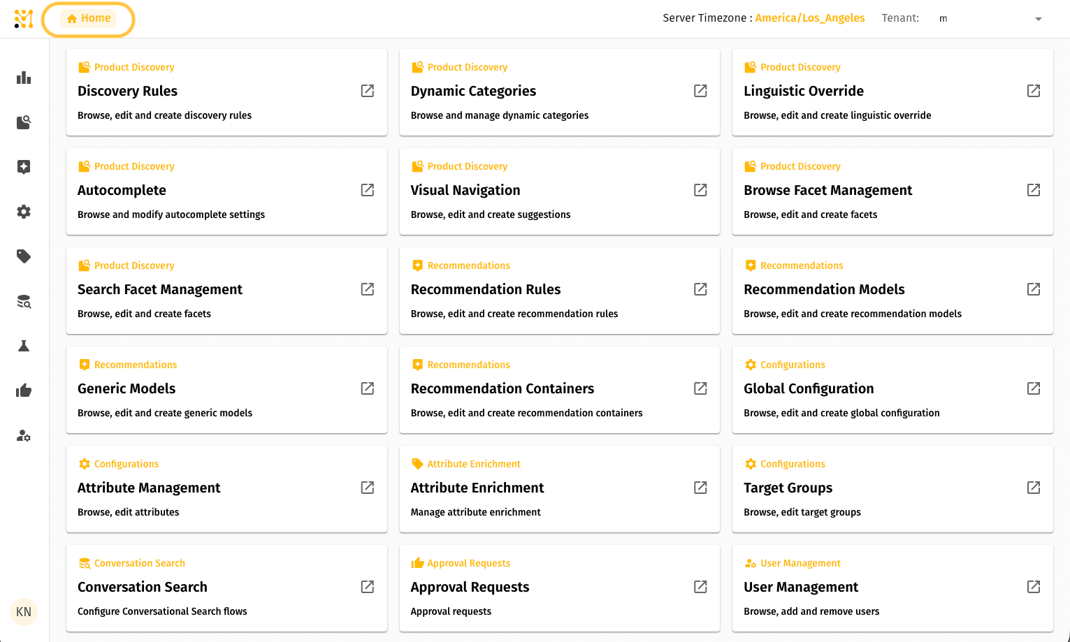 Home dashboard — Home breadcrumb highlighted in the top-left corner